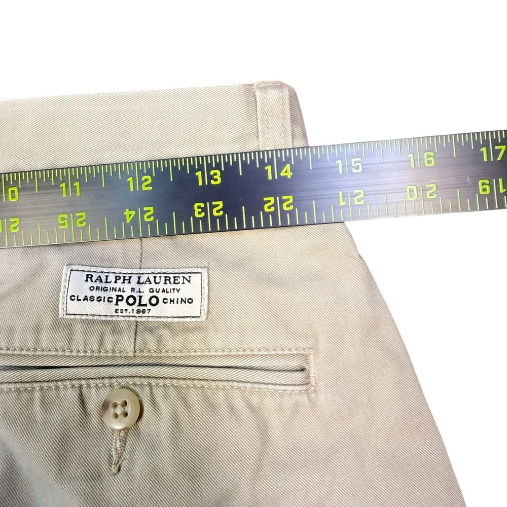 Polo Ralph Lauren Andrew Pant Men 30 Beige Pleated Cotton Cropped Chino Trousers